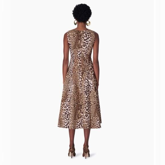 Carolina Herrera Brown Leopard Print Sleeveless A-Line Midi Dress Size 4 - Picture 2 of 5